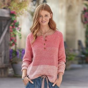 Sundance Avedon Top Button Ombré Cotton Sweater Henley Size Large in Pink